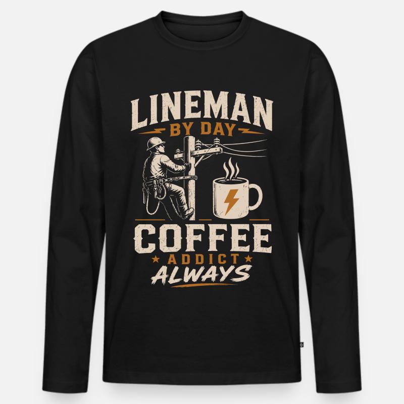Strom Techniker Kaffee Kabel Arbeit - Männer Premium Bio Langarmshirt - Schwarz