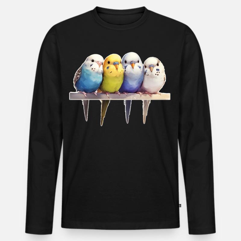 Wellensittiche Gruppe - Männer Premium Bio Langarmshirt - Schwarz