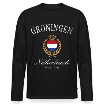 Groningen Coat of Arms Crown Netherlands Travel Souvenir - Men's Premium Organic Long Sleeve Shirt - black - Front - Nico (187cm)