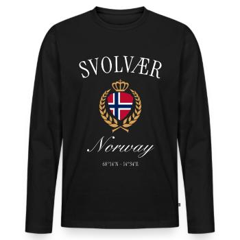 Svolvær Norwegen Wappen Krone – Reise Souvenir - Männer Premium Bio Langarmshirt - Schwarz - Vorne - Nico (187cm)