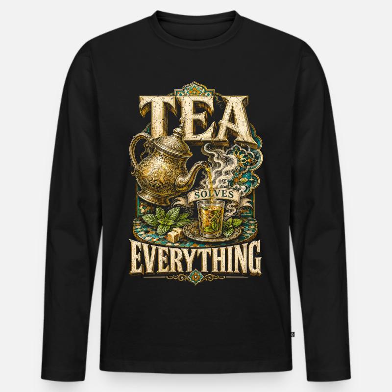 Marokkaner Marokko Tea Solves Everything - Männer Premium Bio Langarmshirt - Schwarz
