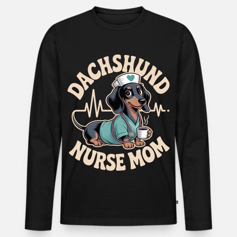 Dackel Nurse Mom - Männer Premium Bio Langarmshirt - Schwarz