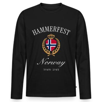 Hammerfest Norwegen Wappen Krone – Reise Souvenir - Männer Premium Bio Langarmshirt - Schwarz - Vorne - Nico (187cm)