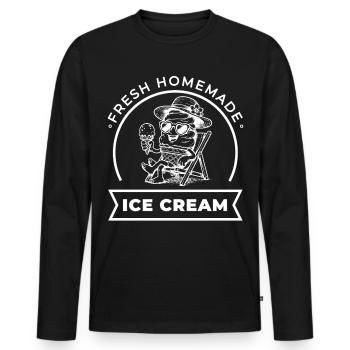 Fraîchement fait maison sur une chaise longue - T-shirt manches longues Premium bio Homme - noir - Devant - Nico (187cm)