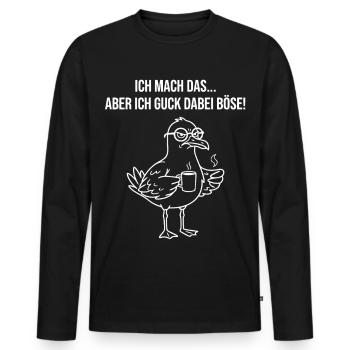 Möwe mit Kaffee böse gucken - Männer Premium Bio Langarmshirt - Schwarz - Vorne - Nico (187cm)
