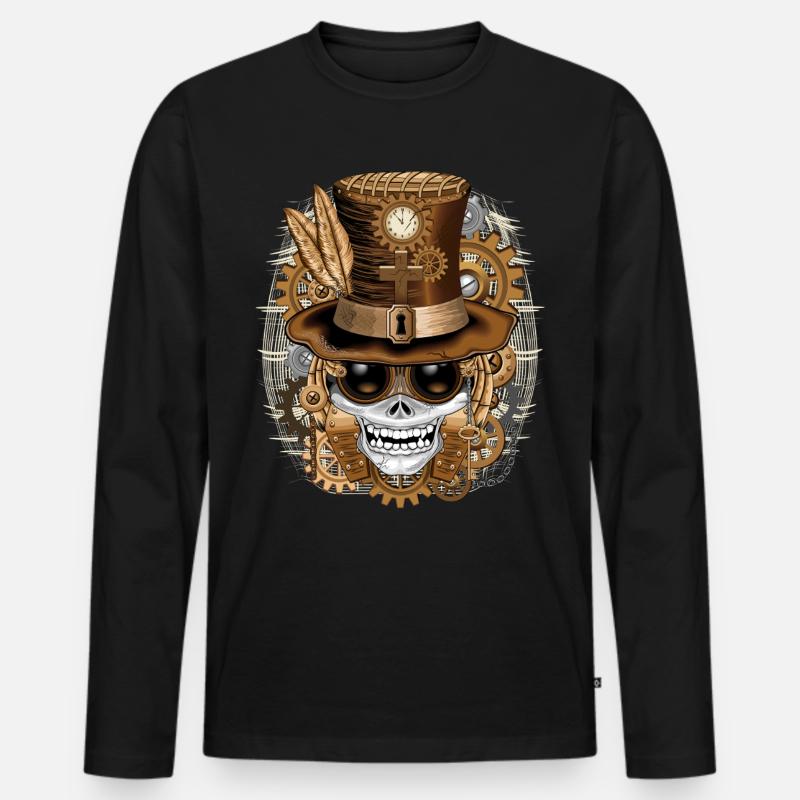 Skull Steampunk Voodoo - Männer Premium Bio Langarmshirt - Schwarz