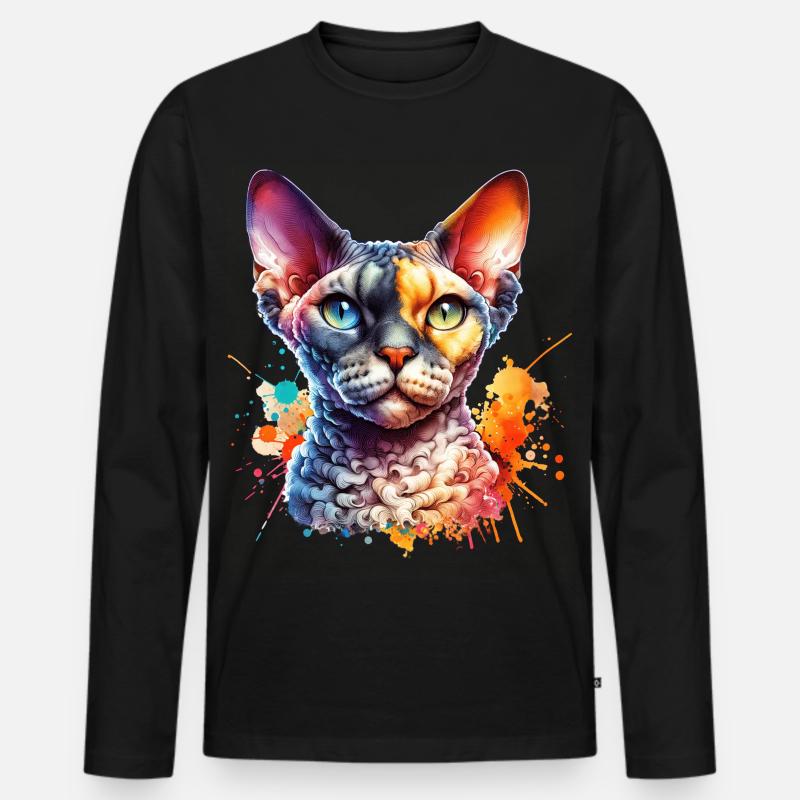 Devon Rex Motiv - Männer Premium Bio Langarmshirt - Schwarz