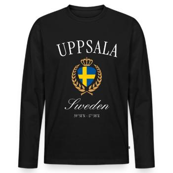 Uppsala Schweden Wappen Krone – Reise Souvenir - Männer Premium Bio Langarmshirt - Schwarz - Vorne - Nico (187cm)