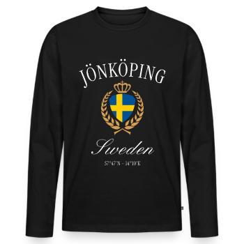 Jönköping Schweden Wappen Krone – Reise Souvenir - Männer Premium Bio Langarmshirt - Schwarz - Vorne - Nico (187cm)