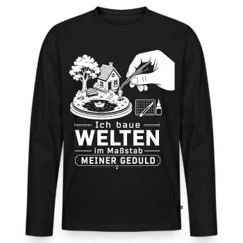 Ich baue Welten im Maßstab meiner Geduld - Männer Premium Bio Langarmshirt - Schwarz - Vorne - Nico (187cm)