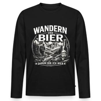 Wandern und Bier Berg Abenteuer - Männer Premium Bio Langarmshirt - Schwarz - Vorne - Nico (187cm)
