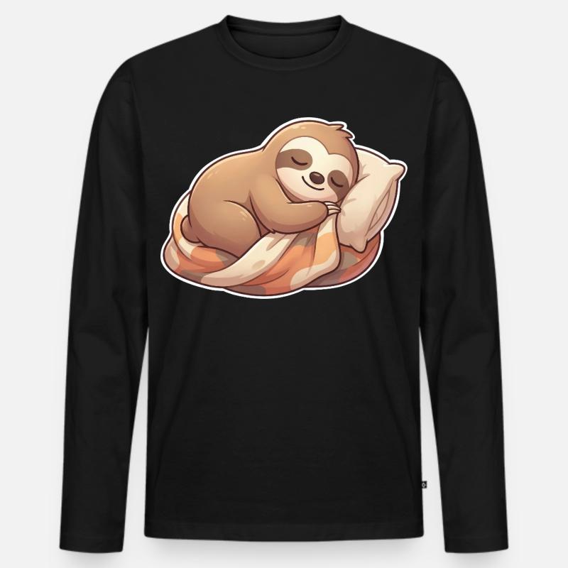 Faultier Schlafen - Männer Premium Bio Langarmshirt - Schwarz