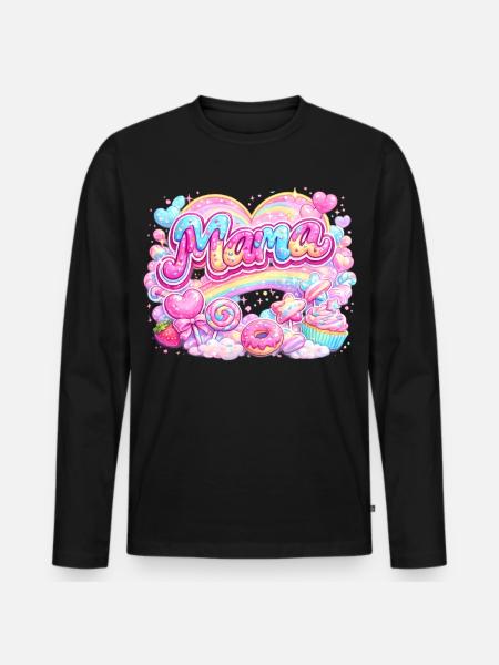 Mama Candy und Regenbogen | Mama-Geschenk - Männer Premium Bio Langarmshirt - Schwarz