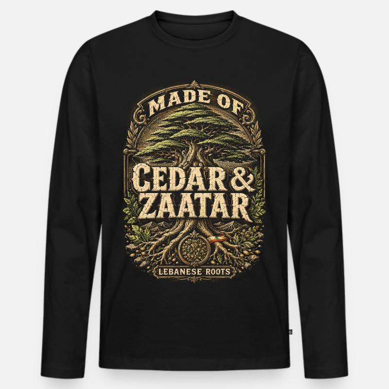 Libanon Libanese Cedar & Zaatar - Männer Premium Bio Langarmshirt - Schwarz