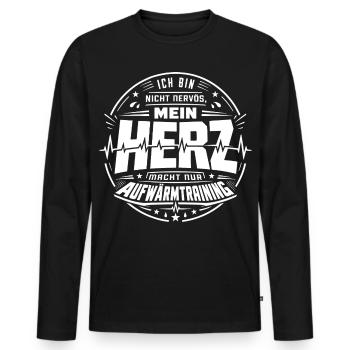 Mein Herz macht nur Aufwärmtraining - Männer Premium Bio Langarmshirt - Schwarz - Vorne - Nico (187cm)