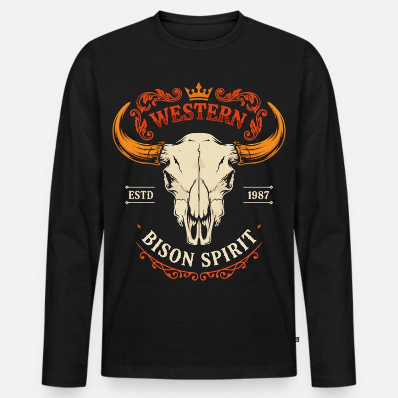 Geist-Westbisonkopf - Männer Premium Bio Langarmshirt - Schwarz