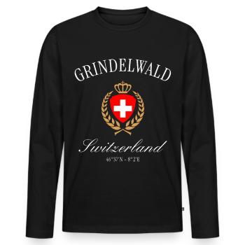 Grindelwald Switzerland Coat of Arms Crown – Travel Souvenir - Men's Premium Organic Long Sleeve Shirt - black - Front - Nico (187cm)