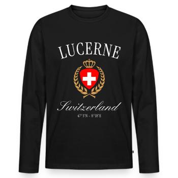 Luzern Schweiz Wappen Krone – Reise Souvenir - Männer Premium Bio Langarmshirt - Schwarz - Vorne - Nico (187cm)