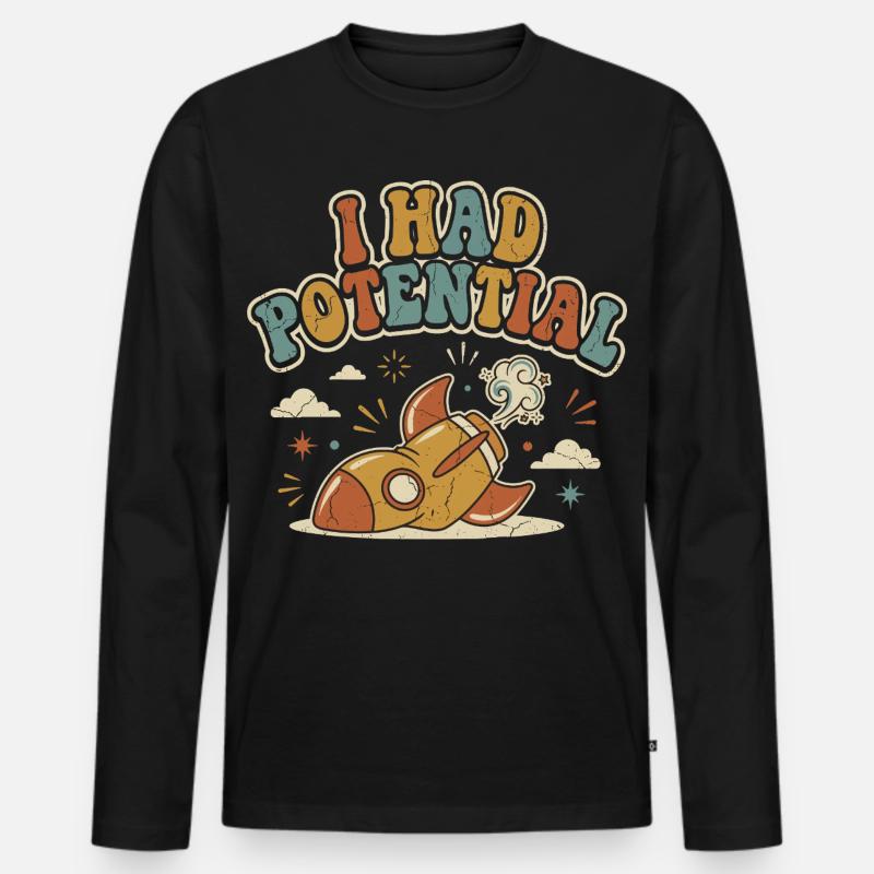 Ich hatte Rocket Potential Retro-Humor - Männer Premium Bio Langarmshirt - Schwarz
