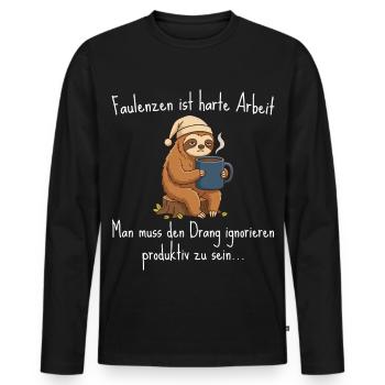 Faulenzen ist harte Arbeit – Faultier Kaffee - Männer Premium Bio Langarmshirt - Schwarz - Vorne - Nico (187cm)