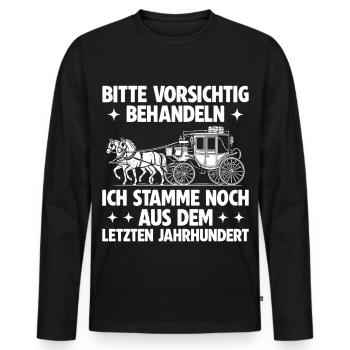 Bitte vorsichtig behandeln – Retro Spruch - Männer Premium Bio Langarmshirt - Schwarz - Vorne - Nico (187cm)