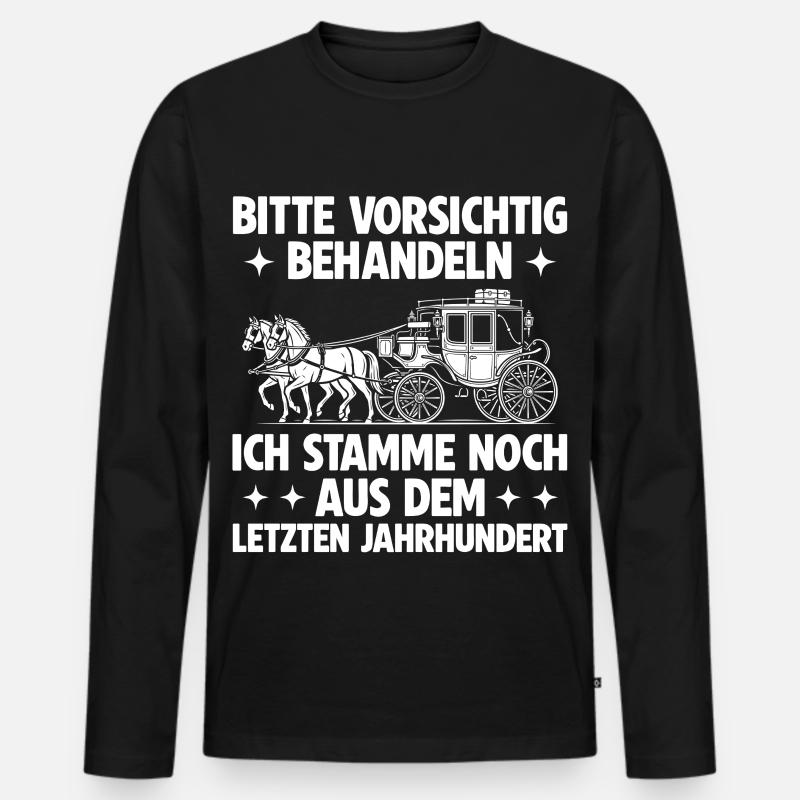 Bitte vorsichtig behandeln – Retro Spruch - Männer Premium Bio Langarmshirt - Schwarz