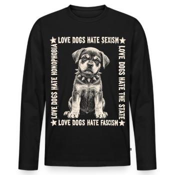 Chemise Love Dogs Hate Fascism - T-shirt manches longues Premium bio Homme - noir - Devant - Nico (187cm)