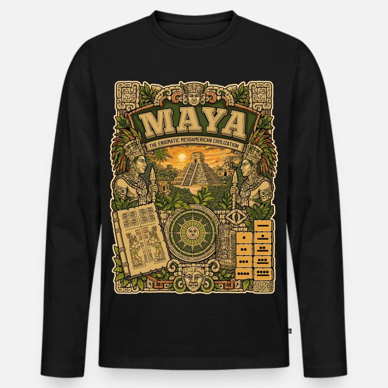 Maya-Zivilisation - Männer Premium Bio Langarmshirt - Schwarz