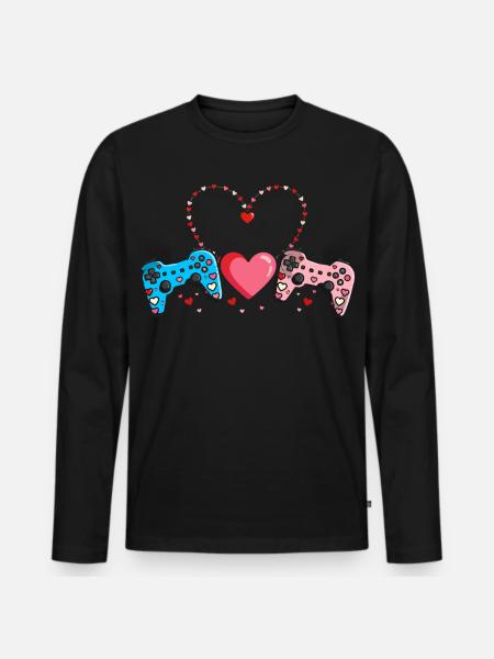 Retro Heart Valentine's Day Design Love - Men's Premium Organic Long Sleeve Shirt - black