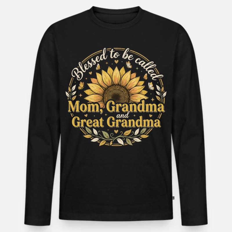 Urgroßmutter-Oma Sonnenblumen-Geschenk - Männer Premium Bio Langarmshirt - Schwarz