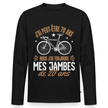 Cycliste Cadeau humour personnalisé - T-shirt manches longues Premium bio Homme - noir - Devant - Nico (187cm)