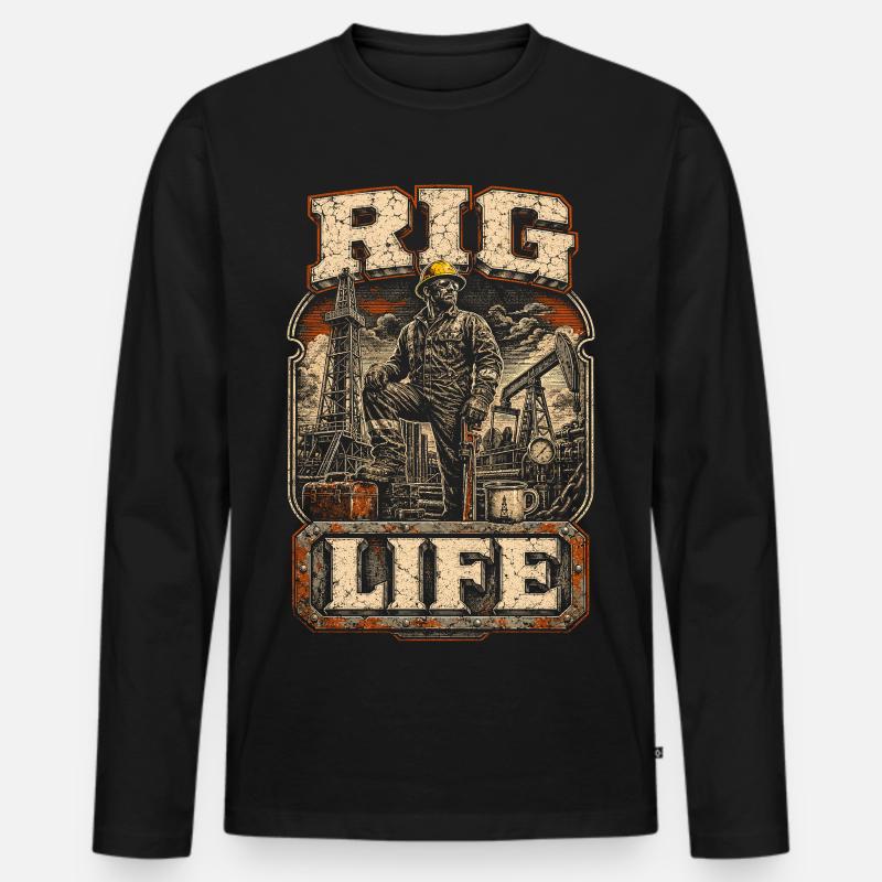 Bohrinsel Ölplattformarbeiter - Männer Premium Bio Langarmshirt - Schwarz