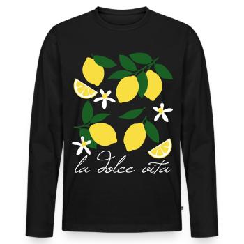 La Dolce Vita Zitronen - Männer Premium Bio Langarmshirt - Schwarz - Vorne - Nico (187cm)