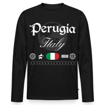 Souvenir de voyage streetwear de Perugia Italy - T-shirt manches longues Premium bio Homme - noir - Devant - Nico (187cm)