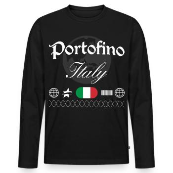 Portofino Italy Streetwear Travel Souvenir - Men's Premium Organic Long Sleeve Shirt - black - Front - Nico (187cm)