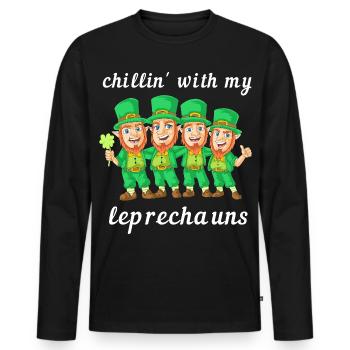 Chillin With My Leprechauns St Patricks Day - Men's Premium Organic Long Sleeve Shirt - black - Front - Nico (187cm)