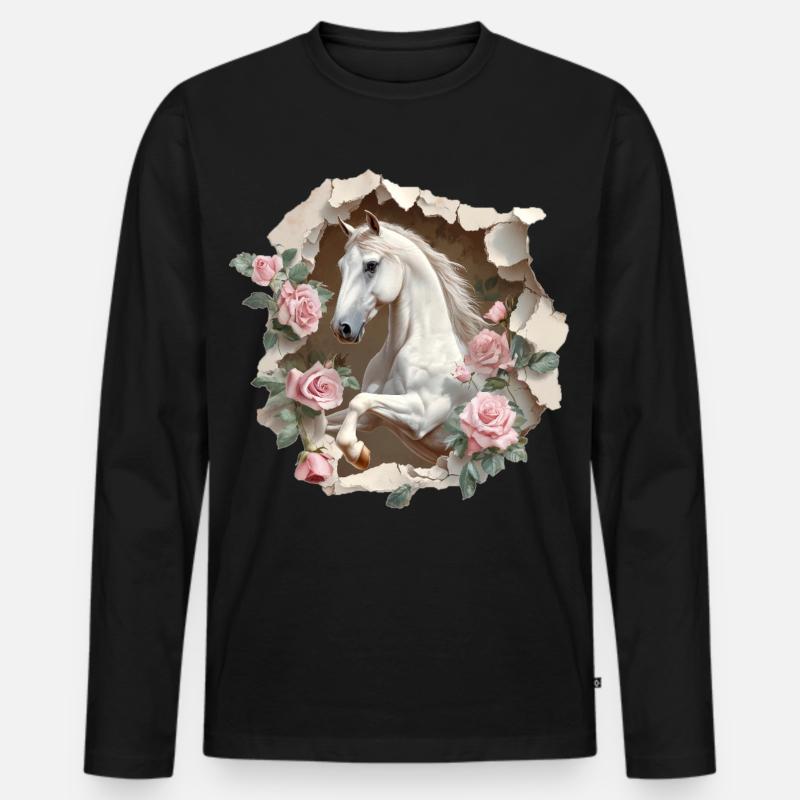 Pferd - Männer Premium Bio Langarmshirt - Schwarz
