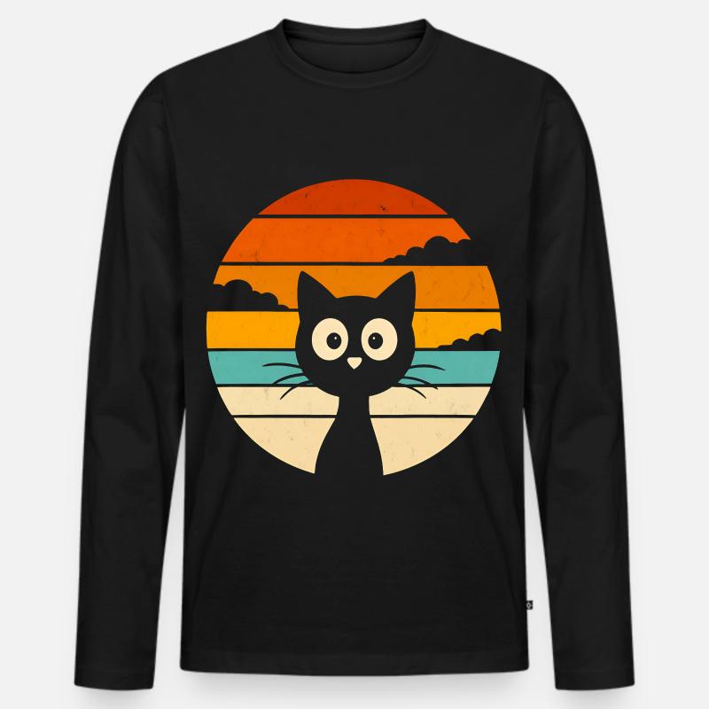 Chat Noir Rétro Sunset - Männer Premium Bio Langarmshirt - Schwarz
