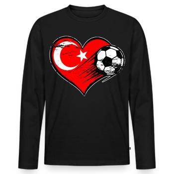 Türkei Flagge Fußball mit Herz used - Männer Premium Bio Langarmshirt - Schwarz - Vorne - Nico (187cm)