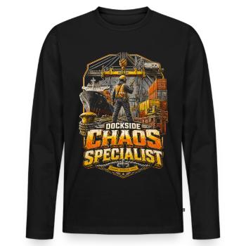 Hafenarbeiter Dockside Chaos Specialist - Männer Premium Bio Langarmshirt - Schwarz - Vorne - Nico (187cm)