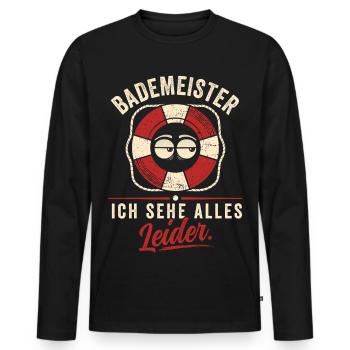 Ich sehe alles. Leider. - Männer Premium Bio Langarmshirt - Schwarz - Vorne - Nico (187cm)