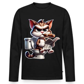 Journal des toilettes pour chat - T-shirt manches longues Premium bio Homme - noir - Devant - Nico (187cm)