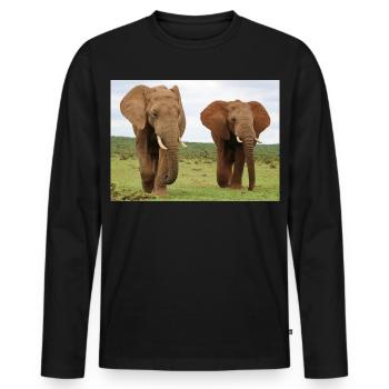 Zwei Elefanten auf Savanne - Männer Premium Bio Langarmshirt - Schwarz - Vorne - Nico (187cm)