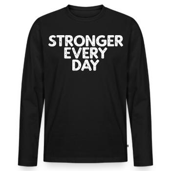 Stronger Every Day - Männer Premium Bio Langarmshirt - Schwarz - Vorne - Nico (187cm)