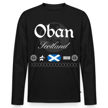 Oban Scotland Streetwear Travel Souvenir - Men's Premium Organic Long Sleeve Shirt - black - Front - Nico (187cm)