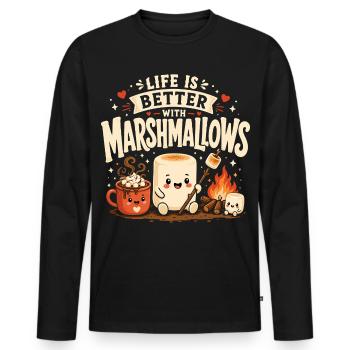 Das Leben ist besser mit Marshmallows - Männer Premium Bio Langarmshirt - Schwarz - Vorne - Nico (187cm)