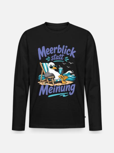 Möwe Meerblick statt Meinung Shirt - Männer Premium Bio Langarmshirt - Schwarz