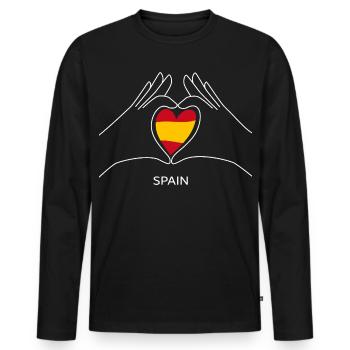 Cœur de supporter espagnol avec le drapeau espagnol Espagne - T-shirt manches longues Premium bio Homme - noir - Devant - Nico (187cm)