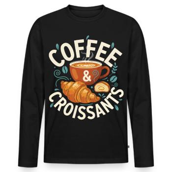 Breakfast Funny Coffee Croissants Brunch Pancake - Men's Premium Organic Long Sleeve Shirt - black - Front - Nico (187cm)