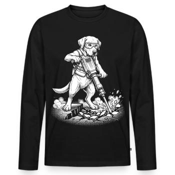 Chien ouvrier du bâtiment avec un marteau-piqueur, artisanat - T-shirt manches longues Premium bio Homme - noir - Devant - Nico (187cm)